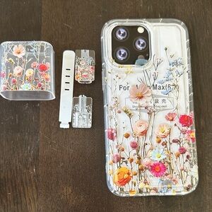 iPhone 14 Pro Max soft phone case Floral and plug cover with Accessories new